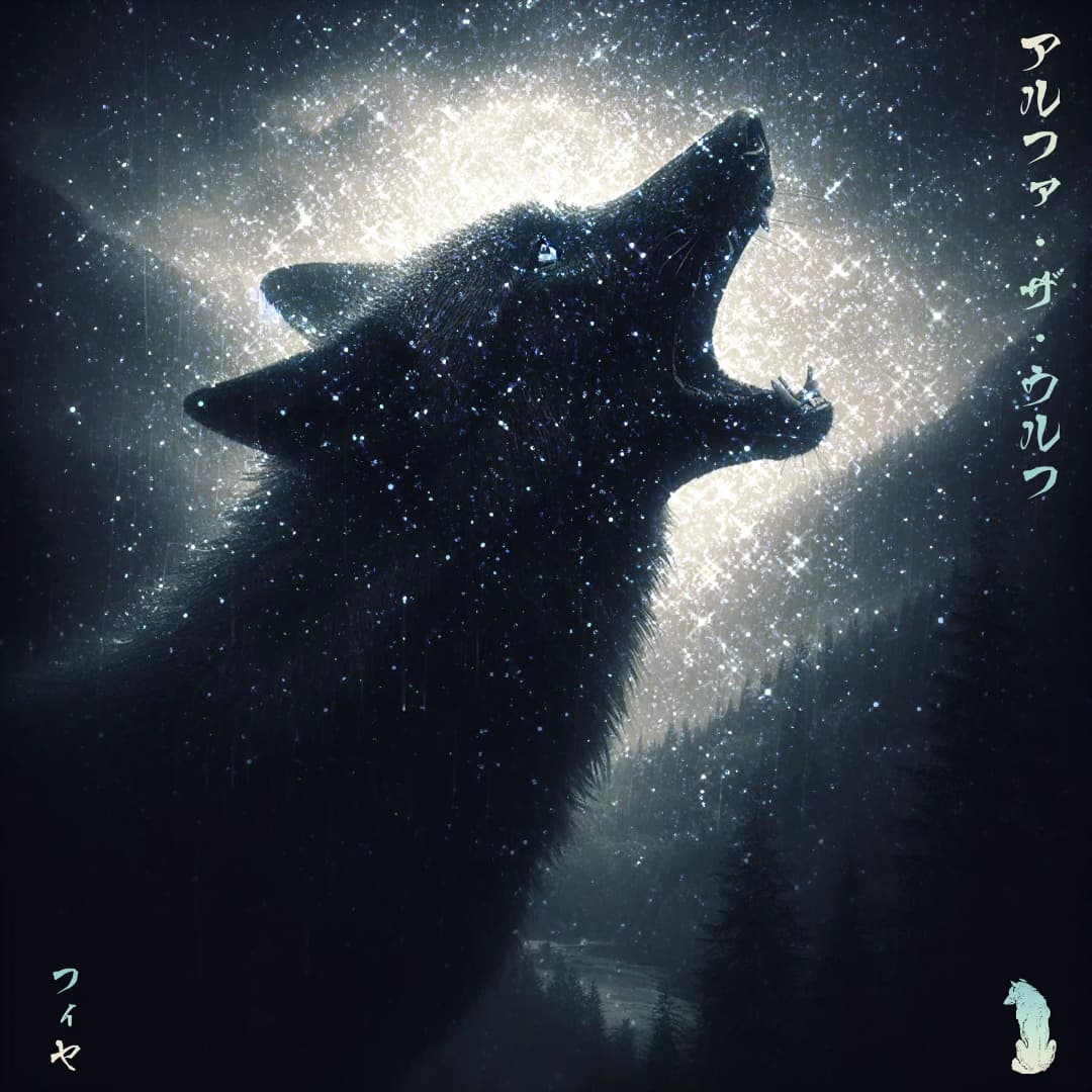 Alpha The Wolf illustrated as a dark wolf howling upward toward a blinding full moon, surrounded by a galaxy of stars and a dark forest silhouette — Calling single cover
